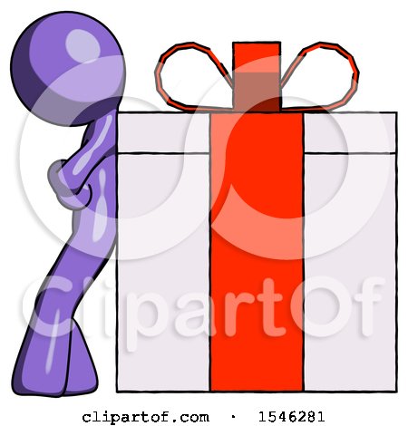 Purple Design Mascot Man Gift Concept - Leaning Against Large Present by Leo Blanchette