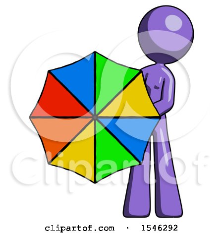 Purple Design Mascot Woman Holding Rainbow Umbrella out to Viewer by Leo Blanchette