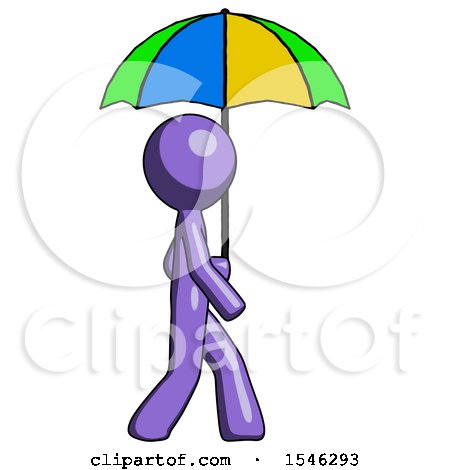 Purple Design Mascot Man Walking with Colored Umbrella by Leo Blanchette