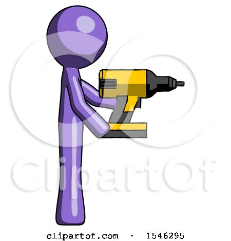Purple Design Mascot Man Using Drill Drilling Something on Right Side by Leo Blanchette