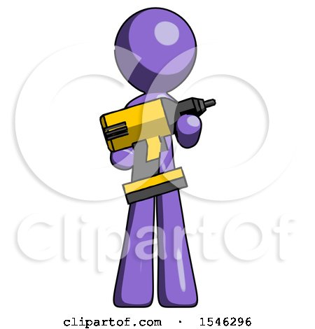 Purple Design Mascot Man Holding Large Drill by Leo Blanchette