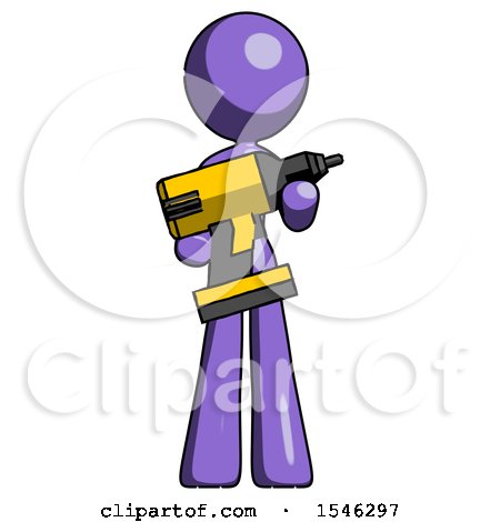 Purple Design Mascot Woman Holding Large Drill by Leo Blanchette