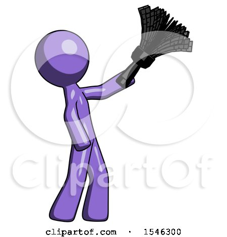 Purple Design Mascot Man Dusting with Feather Duster Upwards by Leo Blanchette