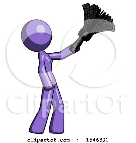 Purple Design Mascot Woman Dusting with Feather Duster Upwards by Leo Blanchette