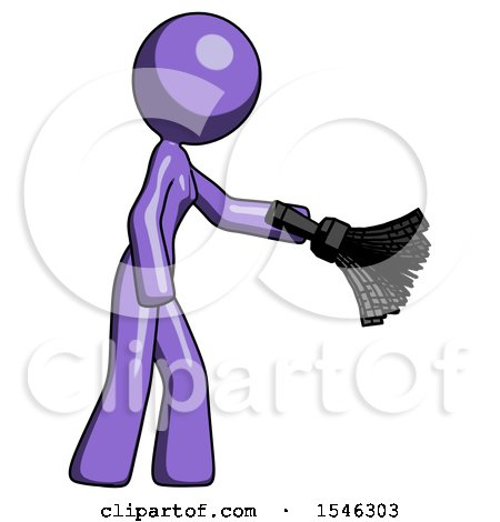 Purple Design Mascot Woman Dusting with Feather Duster Downwards by Leo Blanchette