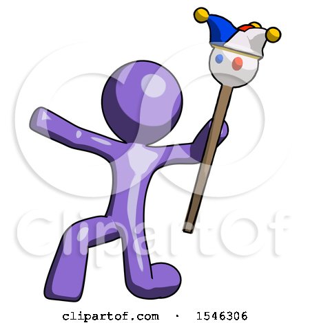 Purple Design Mascot Man Holding Jester Staff Posing Charismatically by Leo Blanchette