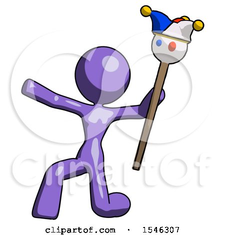 Purple Design Mascot Woman Holding Jester Staff Posing Charismatically by Leo Blanchette