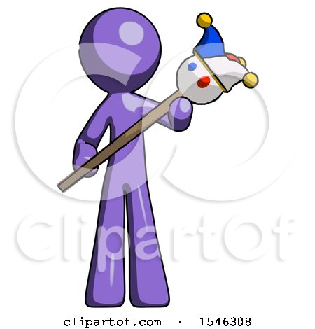 Purple Design Mascot Man Holding Jester Diagonally by Leo Blanchette
