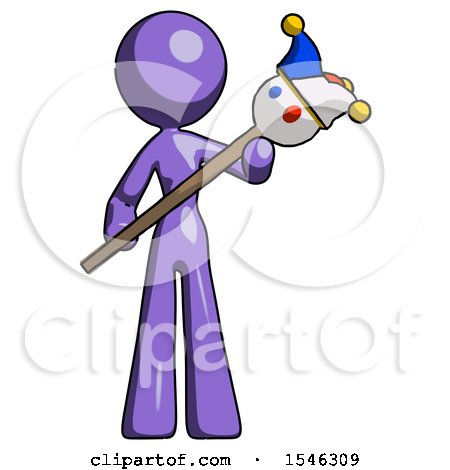Purple Design Mascot Woman Holding Jester Diagonally by Leo Blanchette