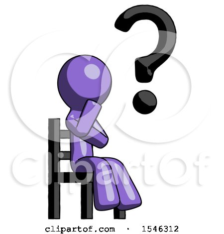 Purple Design Mascot Man Question Mark Concept, Sitting on Chair Thinking by Leo Blanchette