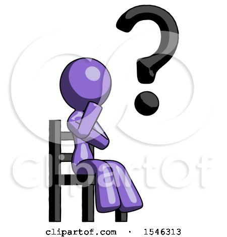 Purple Design Mascot Woman Question Mark Concept, Sitting on Chair Thinking by Leo Blanchette