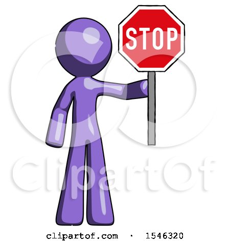 Purple Design Mascot Man Holding Stop Sign by Leo Blanchette