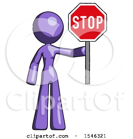 Purple Design Mascot Woman Holding Stop Sign by Leo Blanchette