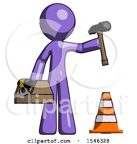Purple Design Mascot Man Under Construction Concept, Traffic Cone and Tools by Leo Blanchette