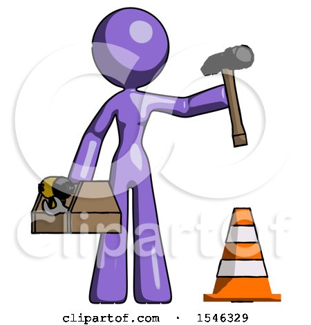 Purple Design Mascot Woman Under Construction Concept, Traffic Cone and Tools by Leo Blanchette