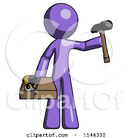 Purple Design Mascot Man Holding Tools and Toolchest Ready to Work by Leo Blanchette