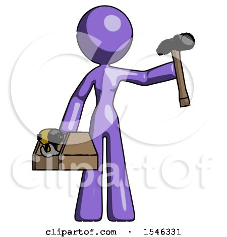 Purple Design Mascot Woman Holding Tools and Toolchest Ready to Work by Leo Blanchette