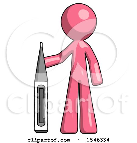 Pink Design Mascot Man Standing with Large Thermometer by Leo Blanchette