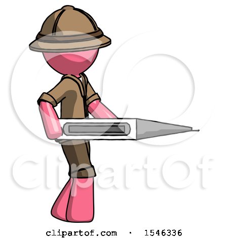 Pink Explorer Ranger Man Walking with Large Thermometer by Leo Blanchette