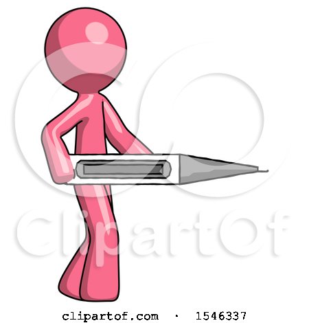Pink Design Mascot Man Walking with Large Thermometer by Leo Blanchette