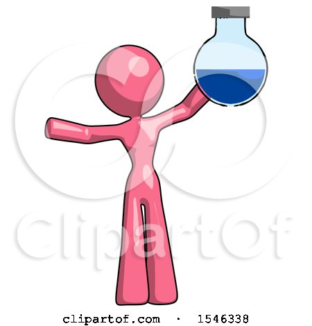 Pink Design Mascot Woman Holding Large Round Flask or Beaker by Leo Blanchette