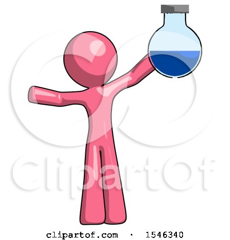Pink Design Mascot Man Holding Large Round Flask or Beaker by Leo Blanchette