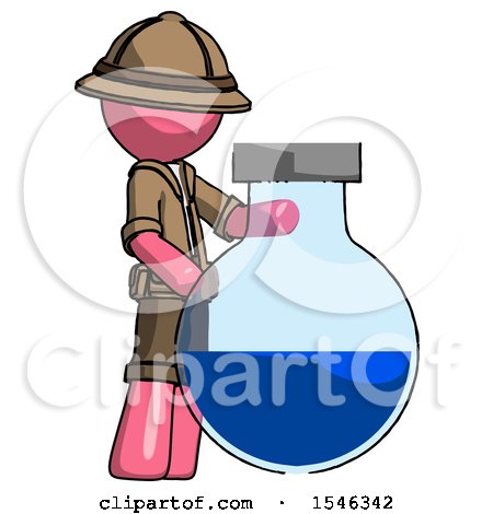 Pink Explorer Ranger Man Standing Beside Large Round Flask or Beaker by Leo Blanchette