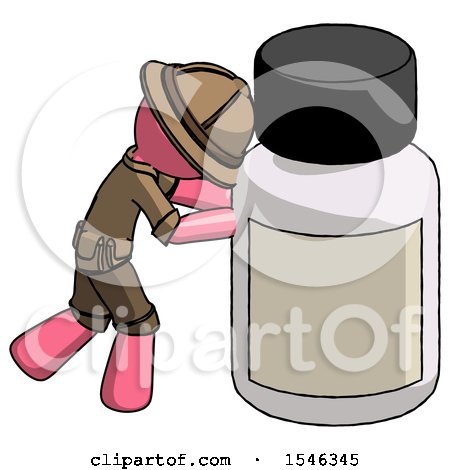 Pink Explorer Ranger Man Pushing Large Medicine Bottle by Leo Blanchette