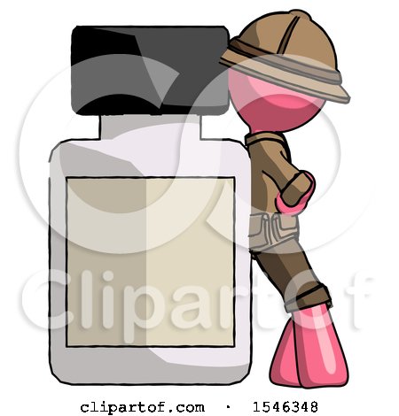 Pink Explorer Ranger Man Leaning Against Large Medicine Bottle by Leo Blanchette