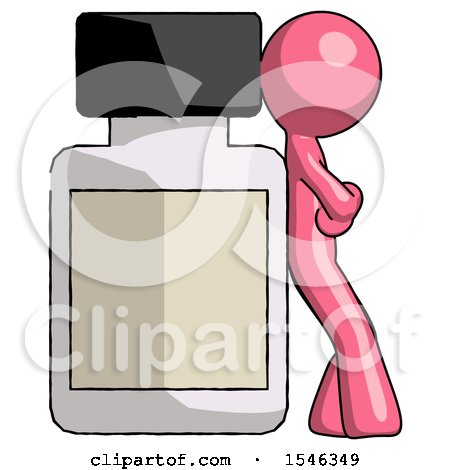 Pink Design Mascot Man Leaning Against Large Medicine Bottle by Leo Blanchette