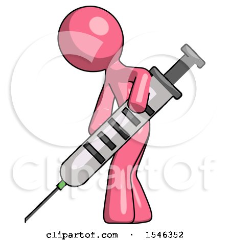 Pink Design Mascot Man Using Syringe Giving Injection by Leo Blanchette