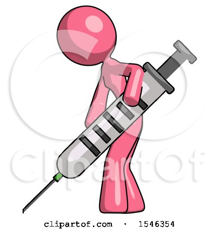 Pink Design Mascot Woman Using Syringe Giving Injection by Leo Blanchette
