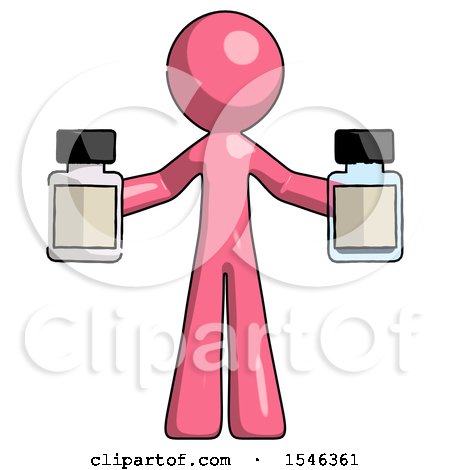 Pink Design Mascot Man Holding Two Medicine Bottles by Leo Blanchette