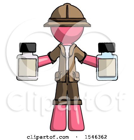 Pink Explorer Ranger Man Holding Two Medicine Bottles by Leo Blanchette