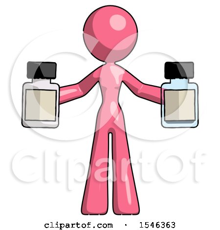 Pink Design Mascot Woman Holding Two Medicine Bottles by Leo Blanchette