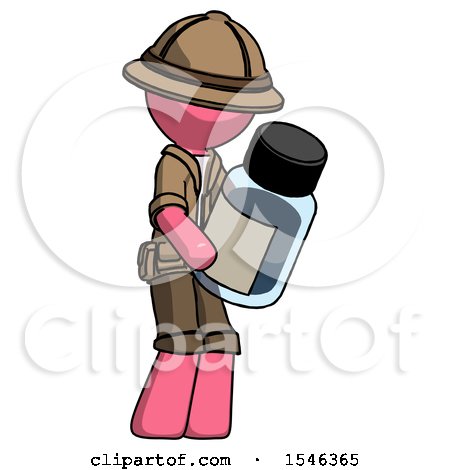 Pink Explorer Ranger Man Holding Glass Medicine Bottle by Leo Blanchette
