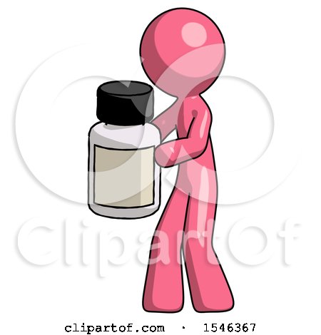 Pink Design Mascot Man Holding White Medicine Bottle by Leo Blanchette