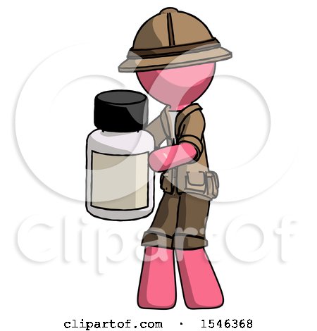 Pink Explorer Ranger Man Holding White Medicine Bottle by Leo Blanchette