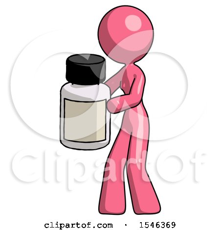 Pink Design Mascot Woman Holding White Medicine Bottle by Leo Blanchette