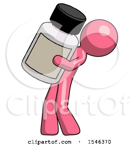 Pink Design Mascot Man Holding Large White Medicine Bottle by Leo Blanchette