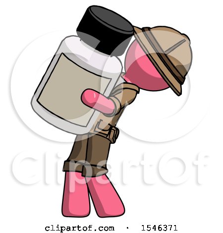 Pink Explorer Ranger Man Holding Large White Medicine Bottle by Leo Blanchette