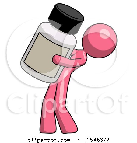 Pink Design Mascot Woman Holding Large White Medicine Bottle by Leo Blanchette