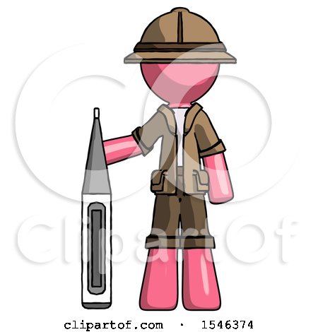 Pink Explorer Ranger Man Standing with Large Thermometer by Leo Blanchette