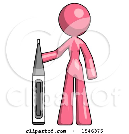 Pink Design Mascot Woman Standing with Large Thermometer by Leo Blanchette