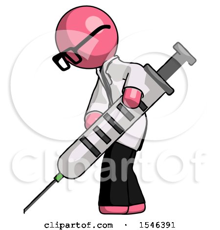 Pink Doctor Scientist Man Using Syringe Giving Injection by Leo Blanchette