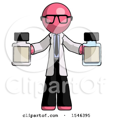 Pink Doctor Scientist Man Holding Two Medicine Bottles by Leo Blanchette