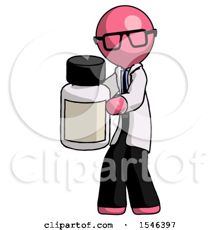 Pink Doctor Scientist Man Holding White Medicine Bottle by Leo Blanchette