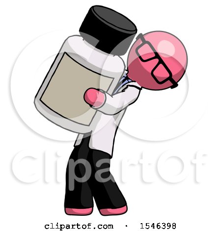 Pink Doctor Scientist Man Holding Large White Medicine Bottle by Leo Blanchette