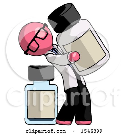 Pink Doctor Scientist Man Holding Large White Medicine Bottle with Bottle in Background by Leo Blanchette