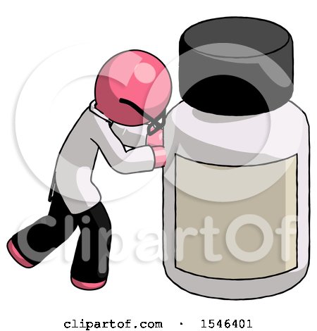 Pink Doctor Scientist Man Pushing Large Medicine Bottle by Leo Blanchette